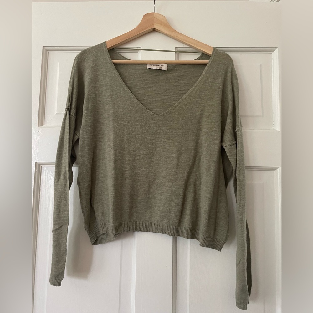 Pull & Bear Light Green Cropped Sweater
